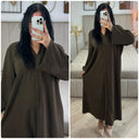 Thick Ribbed Corduroy V Neck Dress
