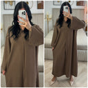 Thick Ribbed Corduroy V Neck Dress