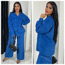 Thick Ribbed Wide Leg Blouse Set