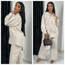 Thick Ribbed Wide Leg Blouse Set
