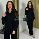 Thick V Neck Collar Wide Leg Set 547