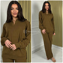 Thick V Neck Collar Wide Leg Set 547