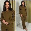 Thick V Neck Collar Wide Leg Set 547