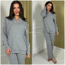 Thick V Neck Collar Wide Leg Set 547
