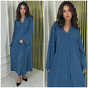 Thick Ribbed Corduroy V Neck Dress