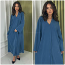 Thick Ribbed Corduroy V Neck Dress