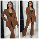 Musthave Tie Belt Blazer Set Wide Legs With Lining
