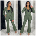 Musthave Tie Belt Blazer Set Wide Legs With Lining
