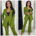 Musthave Tie Belt Blazer Set Wide Legs With Lining