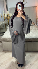Tie Belt Dress Wide Sleeves Lace Detail