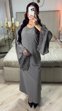 Tie Belt Dress Wide Sleeves Lace Detail