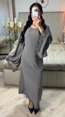 Tie Belt Dress Wide Sleeves Lace Detail