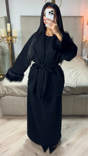 Tie Belt Fur Sleeve Cardigan Skirt Set