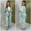 Tie Belt Satin Print 2pcs Set