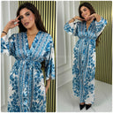 Tie Belt Oriental Satin Maxi Blouse Dress Tiktok Hit
