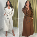 Trenchcoat Buttons Tie Belt Pockets Silver Detail