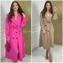 Trenchcoat Buttons Tie Belt Pockets Silver Detail
