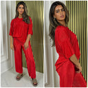 T-shirt Wide Leg Set Shiny Ribbed