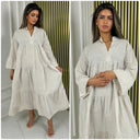 V Neck Collar New Embroidery Pleated Dress