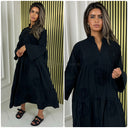 V Neck Collar New Embroidery Pleated Dress