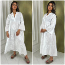 V Neck Collar New Embroidery Pleated Dress