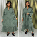 V Neck Collar New Embroidery Pleated Dress