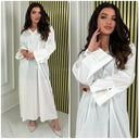 V Neck Collar Oversized Maxi Slit Tie Sleeve Detail