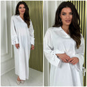 V Neck Collar Oversized Maxi Slit Tie Sleeve Detail