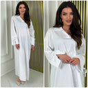 V Neck Collar Oversized Maxi Slit Tie Sleeve Detail