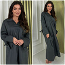 V Neck Collar Oversized Maxi Slit Tie Sleeve Detail