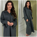 V Neck Collar Oversized Maxi Slit Tie Sleeve Detail