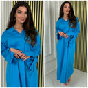 V Neck Collar Oversized Maxi Slit Tie Sleeve Detail