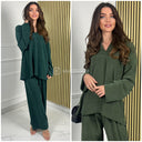 V Neck Collar Thick Corduroy Wide Leg Set