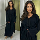V Neck Embroidery Detail Tie Belt Oversized Dress