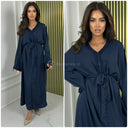 V Neck Embroidery Detail Tie Belt Oversized Dress