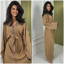 V Neck Embroidery Detail Tie Belt Oversized Dress
