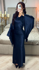V Neck Print Tie Belt Dress Wide Sleeves
