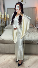V Neck Print Tie Belt Dress Wide Sleeves