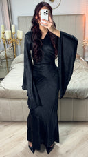 V Neck Print Tie Belt Dress Wide Sleeves