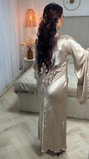 V Neck Print Tie Belt Dress Wide Sleeves