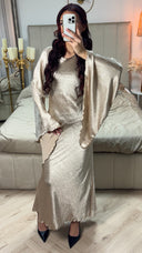 V Neck Print Tie Belt Dress Wide Sleeves