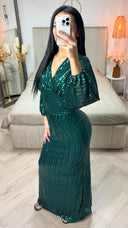 V Neck Sequin Dress Maxi Waist Detail