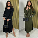 V Neck + Shawl Oversized Maxi Front Pockets MIni Stripes Detail