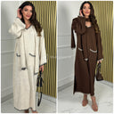 V Neck + Shawl Oversized Maxi Front Pockets MIni Stripes Detail