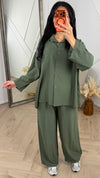 Oversized Tweedelige Blouse Set met Wide Leg Broek