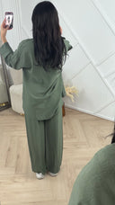 Oversized Tweedelige Blouse Set met Wide Leg Broek