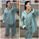 White Detail Blouse Stripes Set