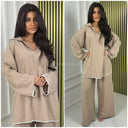 White Embroidery V Neck Collar Wide Leg Set