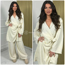 Wrap Corduroy Tie Belt Wide Leg Set