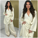 Wrap Corduroy Tie Belt Wide Leg Set